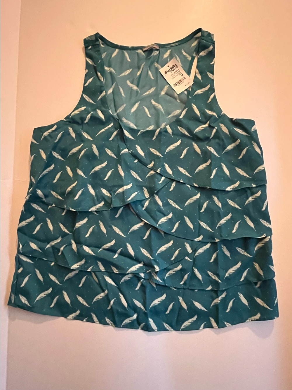 NWT Charlotte Russe - Teal with white feather print Tank Top - Size M